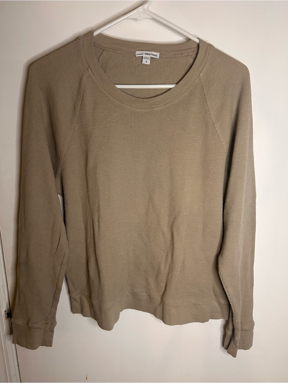STANDARD JAMES PERSE LIGHT BROWN WAFFLE KNIT LONG SLEEVE SHIRT SIZE 4
